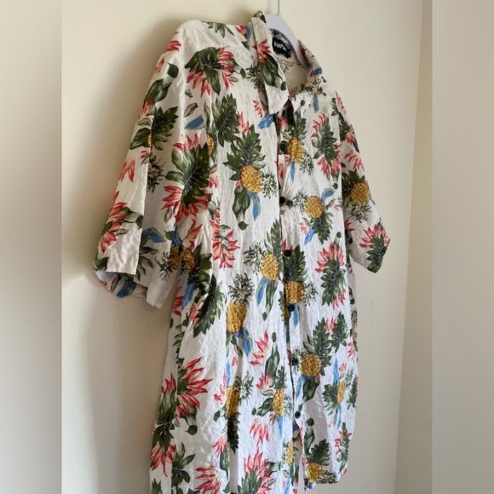 Vatpave Men's Hawaiian Floral Button-Down Shirt XL White Cotton Blend Short Slee - Picture 3 of 7